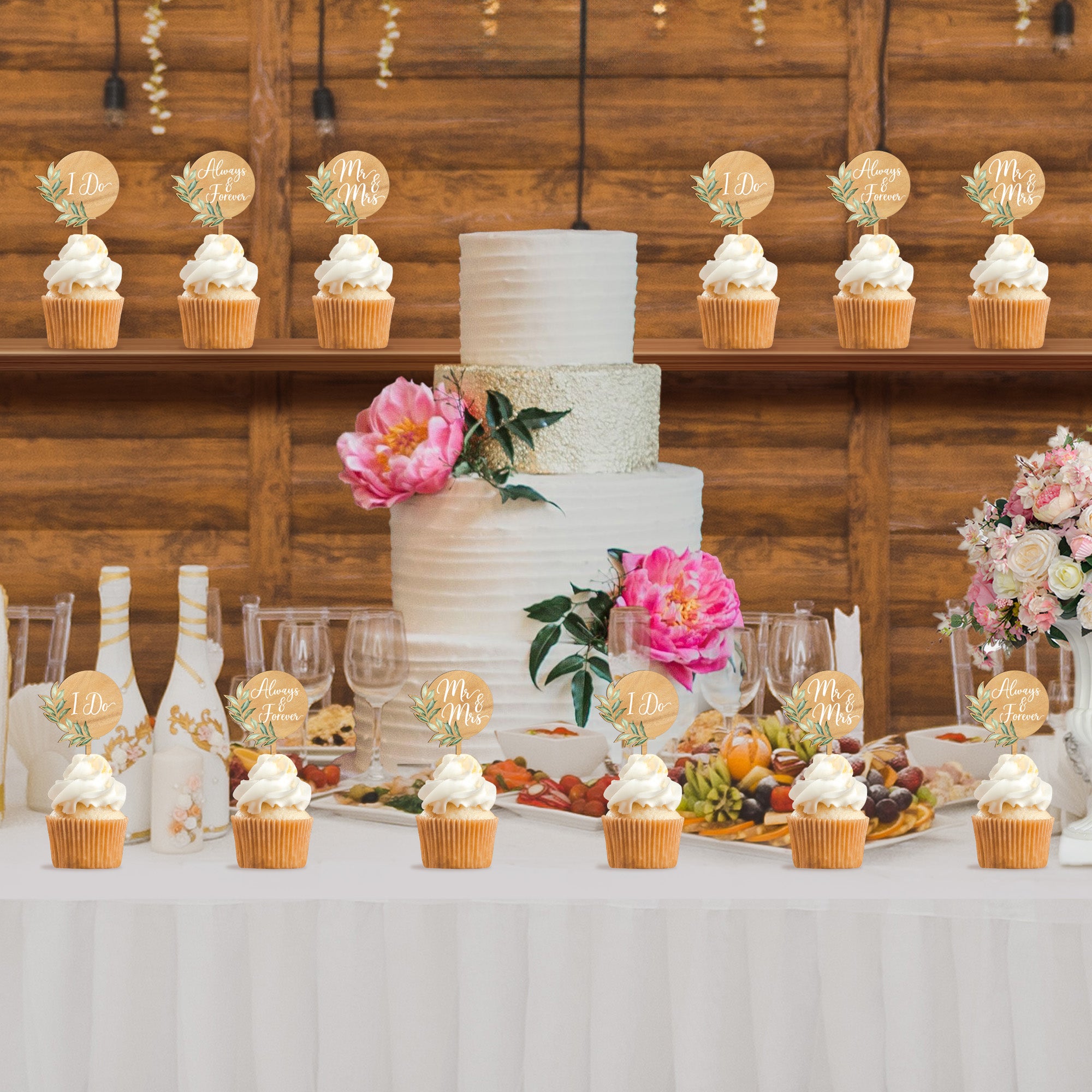 Rustic Mr & Mrs Wooden Wedding Cake Topper - Light Brown 9.65x5.71 Inch